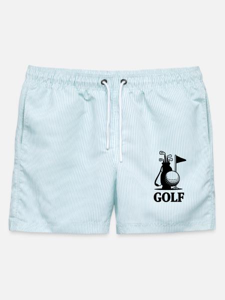 Golf Schriftzug mit Golf Equipment  - Männer Badeshorts - hellblau gestreift