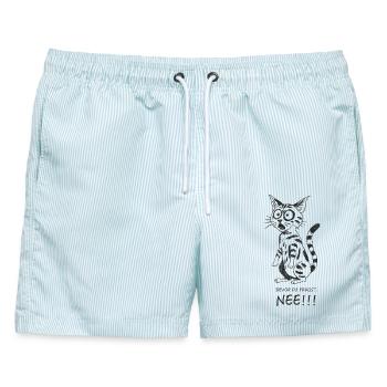Bevor Du fragst.. - Männer Badeshorts - hellblau gestreift - Vorne - AI Model Male 178 light (178cm)