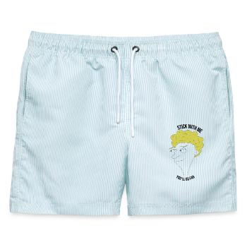 Bleib bei mir, du kommst weit – Mann - Männer Badeshorts - hellblau gestreift - Vorne - AI Model Male 178 light (178cm)