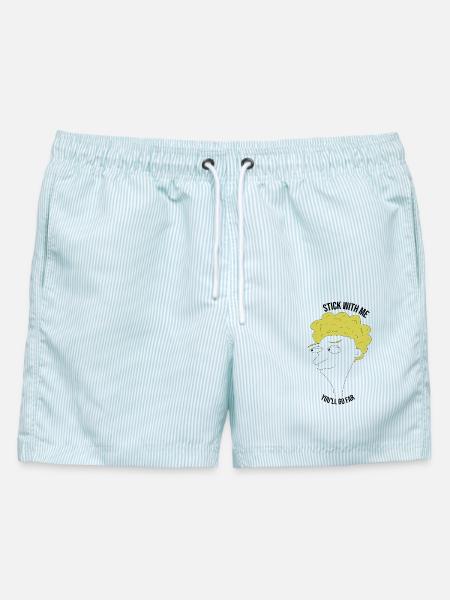 Bleib bei mir, du kommst weit – Mann - Männer Badeshorts - hellblau gestreift