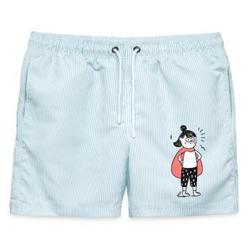 Selbstbewusstes Kind-Helden-Doodle - Männer Badeshorts - hellblau gestreift - Vorne - AI Model Male 178 light (178cm)