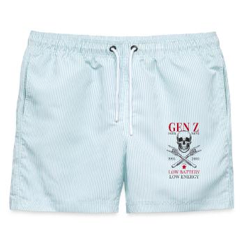 Gen Z – Digital Native - Männer Badeshorts - hellblau gestreift - Vorne - AI Model Male 178 light (178cm)