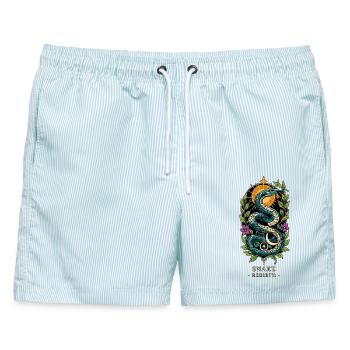SCHLANGENTOTEM Wiedergeboren - Männer Badeshorts - hellblau gestreift - Vorne - AI Model Male 178 light (178cm)