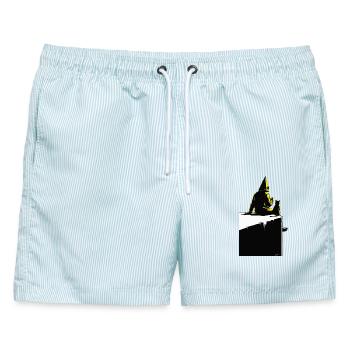 Coffeenaut auf der Spitze - Männer Badeshorts - hellblau gestreift - Vorne - AI Model Male 178 light (178cm)