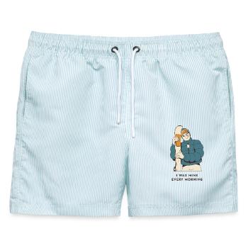 I Wax Mine Every Morning – Ski Shirt - Männer Badeshorts - hellblau gestreift - Vorne - AI Model Male 178 light (178cm)