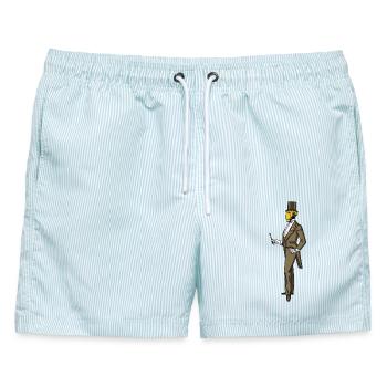 Vintage Roboter - Männer Badeshorts - hellblau gestreift - Vorne - AI Model Male 178 light (178cm)