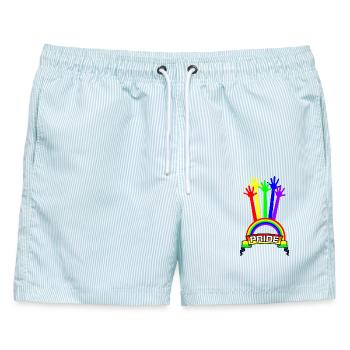 Pride Hände Regenbogen - Männer Badeshorts - hellblau gestreift - Vorne - AI Model Male 178 light (178cm)
