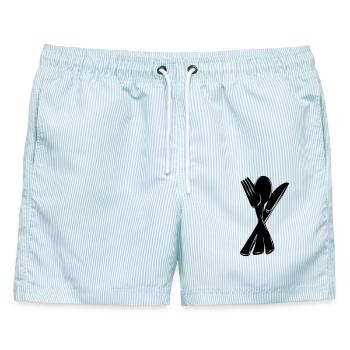 Messer, Gabel und Löffel - Männer Badeshorts - hellblau gestreift - Vorne - AI Model Male 178 light (178cm)