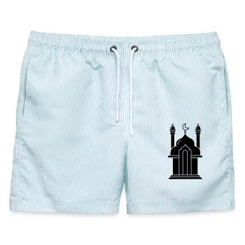Moschee religiöses Bethaus 000 - Männer Badeshorts - hellblau gestreift - Vorne - AI Model Male 178 light (178cm)