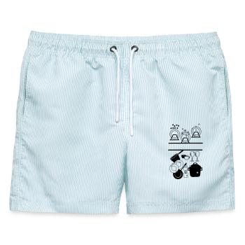 Spülmaschinenlogo mit Platz für den eigenen Namen - Männer Badeshorts - hellblau gestreift - Vorne - AI Model Male 178 light (178cm)