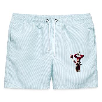 Weihnachtliche Akrobatik mit Geschenk - Männer Badeshorts - hellblau gestreift - Vorne - AI Model Male 178 light (178cm)