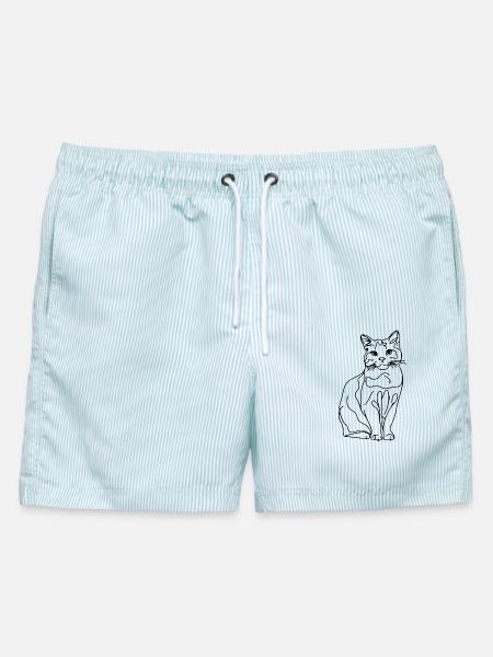 Cat_ eine Strichzeichnung - Männer Badeshorts - hellblau gestreift