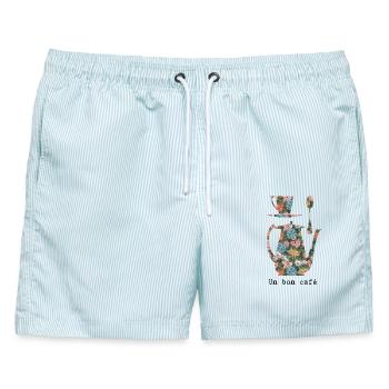 Eine gute Kaffee-Muster-Retro-Blumen-Vintage-Grandma - Männer Badeshorts - hellblau gestreift - Vorne - AI Model Male 178 light (178cm)