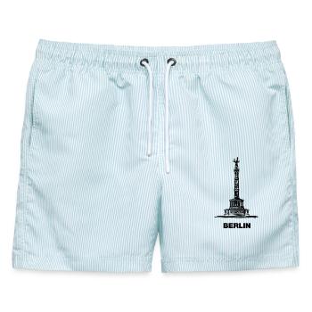 Berlin - Siegessäule/Goldelse - Männer Badeshorts - hellblau gestreift - Vorne - AI Model Male 178 light (178cm)