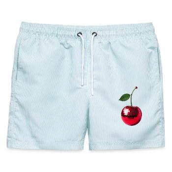 Disco Party Früchte, Kirsche - Männer Badeshorts - hellblau gestreift - Vorne - AI Model Male 178 light (178cm)