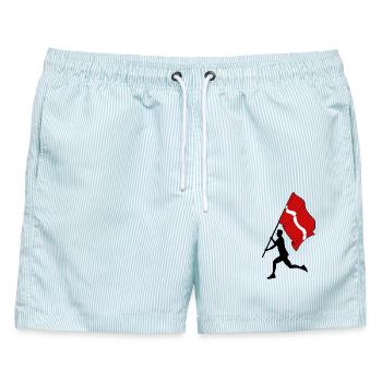 Flagge Lettland Mann läuft - Männer Badeshorts - hellblau gestreift - Vorne - AI Model Male 178 light (178cm)