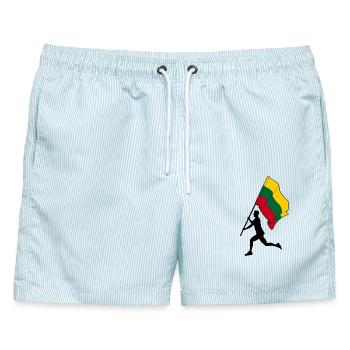 Flagge Litauen Mann läuft - Männer Badeshorts - hellblau gestreift - Vorne - AI Model Male 178 light (178cm)