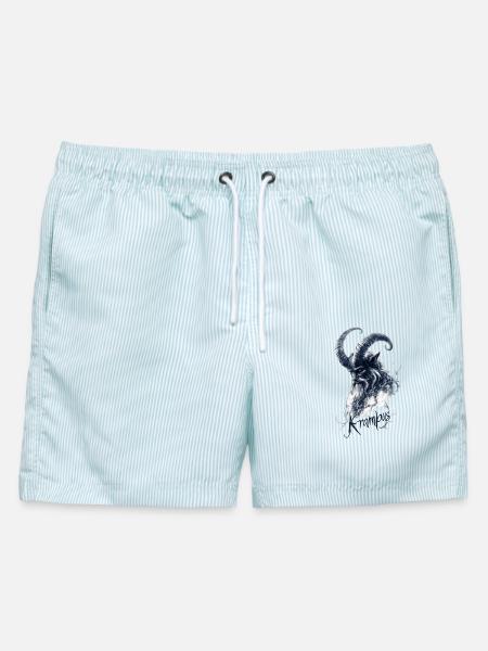 Krampus - Schwarz-weiss - Männer Badeshorts - hellblau gestreift