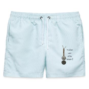 Lichtschalter mit Steckdose - Männer Badeshorts - hellblau gestreift - Vorne - AI Model Male 178 light (178cm)