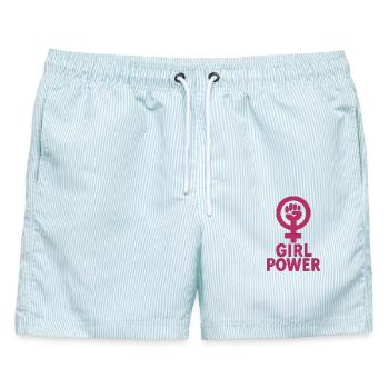 Girl Power: Moderne Feministin - Männer Badeshorts - hellblau gestreift - Vorne - AI Model Male 178 light (178cm)