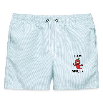 Verspieltes Chili Paprika Cartoon Design - Männer Badeshorts - hellblau gestreift - Vorne - AI Model Male 178 light (178cm)