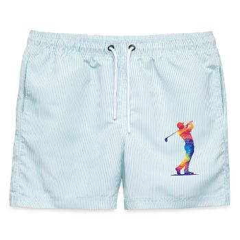 Bunter Golfer-Schwung - Männer Badeshorts - hellblau gestreift - Vorne - AI Model Male 178 light (178cm)