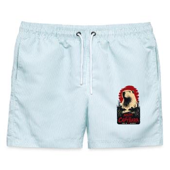Night Of The Capybara Horror - Männer Badeshorts - hellblau gestreift - Vorne - AI Model Male 178 light (178cm)