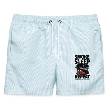 Smoke Sleep Repeat BBQ Design - Männer Badeshorts - hellblau gestreift - Vorne - AI Model Male 178 light (178cm)