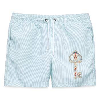 Schlosser Schlüsseldienst - Männer Badeshorts - hellblau gestreift - Vorne - AI Model Male 178 light (178cm)
