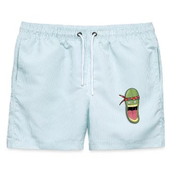 Karate Bohne - Männer Badeshorts - hellblau gestreift - Vorne - AI Model Male 178 light (178cm)