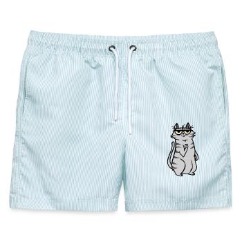 Katze Katzen - Männer Badeshorts - hellblau gestreift - Vorne - AI Model Male 178 light (178cm)