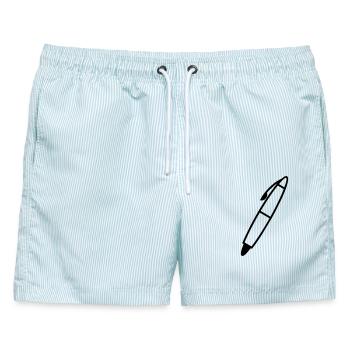 Schreiben Stift Schattenfigur transparent - Männer Badeshorts - hellblau gestreift - Vorne - AI Model Male 178 light (178cm)