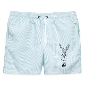 Hirsch - Männer Badeshorts - hellblau gestreift - Vorne - AI Model Male 178 light (178cm)