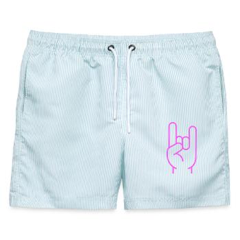 Rock Hand - Festival Pommesgabel Rock Musik Metal - Männer Badeshorts - hellblau gestreift - Vorne - AI Model Male 178 light (178cm)