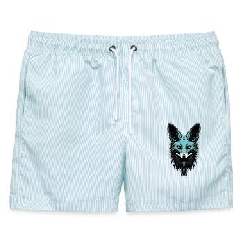 Türkiser Fuchs Tattoo Waldtier Herbst Winter - Männer Badeshorts - hellblau gestreift - Vorne - AI Model Male 178 light (178cm)