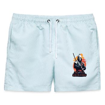 Samurai, Weg des Krieger - Männer Badeshorts - hellblau gestreift - Vorne - AI Model Male 178 light (178cm)