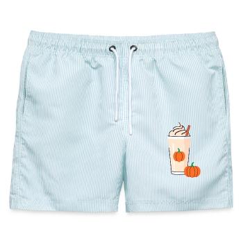 Herbst Getränk - Männer Badeshorts - hellblau gestreift - Vorne - AI Model Male 178 light (178cm)