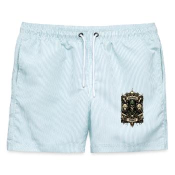 Mühlviertel cooles Rohrbach Design - Männer Badeshorts - hellblau gestreift - Vorne - AI Model Male 178 light (178cm)