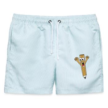 Verängstigter Bleistift - Männer Badeshorts - hellblau gestreift - Vorne - AI Model Male 178 light (178cm)