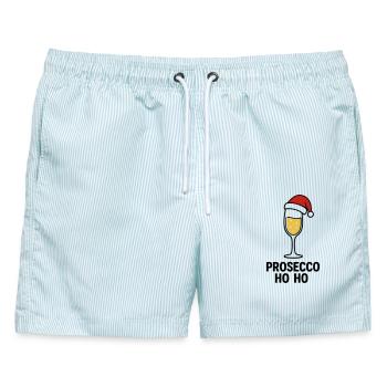 Prosecco Ho Ho – Weihnachtlicher Prosecco Pullover - Männer Badeshorts - hellblau gestreift - Vorne - AI Model Male 178 light (178cm)