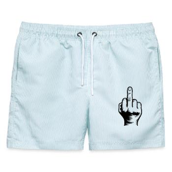 Mittelfinger - Männer Badeshorts - hellblau gestreift - Vorne - AI Model Male 178 light (178cm)