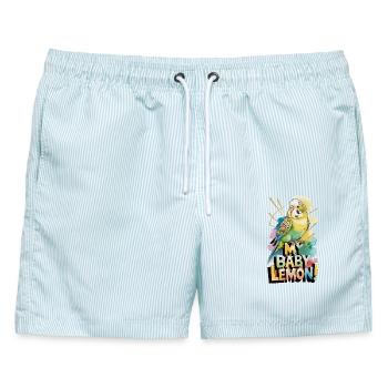  My Baby Lemon Wellensittich Spruch Bunter Sittich - Männer Badeshorts - hellblau gestreift - Vorne - AI Model Male 178 light (178cm)
