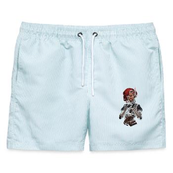Steam Punk Schöne Frauen Steampunk - Männer Badeshorts - hellblau gestreift - Vorne - AI Model Male 178 light (178cm)