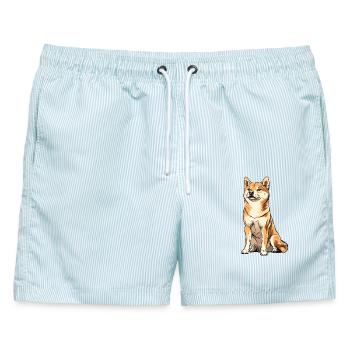 Shiba Inu Cartoon Hund Illustration - Männer Badeshorts - hellblau gestreift - Vorne - AI Model Male 178 light (178cm)