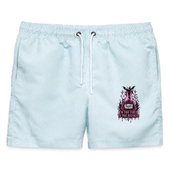 Zu müde, NICENESS zu faken – Pink Potion - Männer Badeshorts - hellblau gestreift - Vorne - AI Model Male 178 light (178cm)