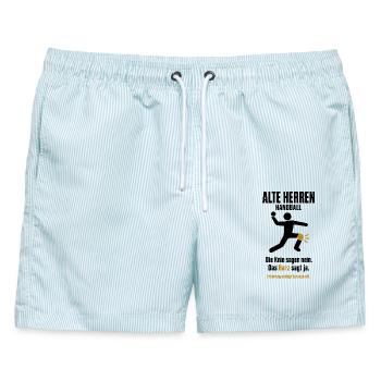 Alte Herren Handball – Die Knie sagen nein - Männer Badeshorts - hellblau gestreift - Vorne - AI Model Male 178 light (178cm)