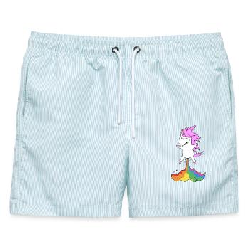 Lustiges Einhorn mit Regenbogen - Männer Badeshorts - hellblau gestreift - Vorne - AI Model Male 178 light (178cm)