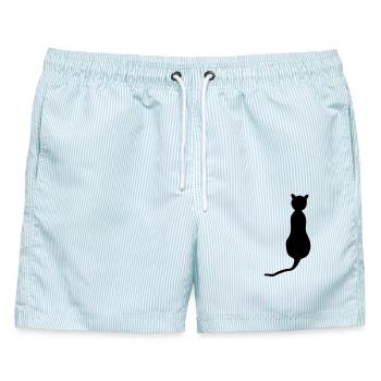 katze von hinten - Männer Badeshorts - hellblau gestreift - Vorne - AI Model Male 178 light (178cm)