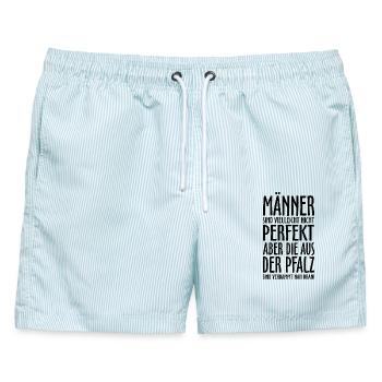 Männer aus der Pfalz (Schwarz) - Männer Badeshorts - hellblau gestreift - Vorne - AI Model Male 178 light (178cm)