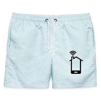 Smartphone huis logo Home WIFI - Männer Badeshorts - hellblau gestreift - Vorne - AI Model Male 178 light (178cm)